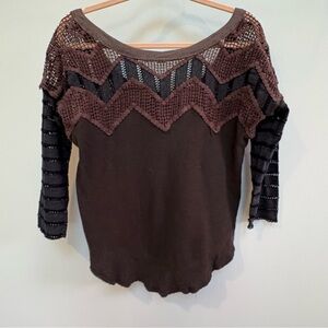 Free People Women’s Boho Top Size Small Gray Brown Relaxed Oversized We the Free